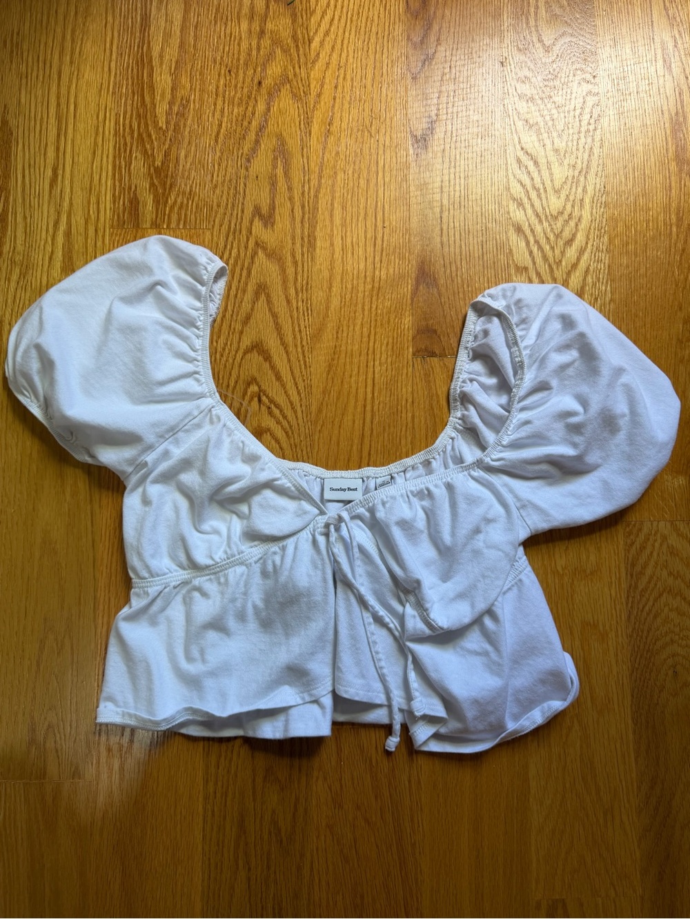 Aritiza Sunday Best White Puff Sleeve Peplum Tie-Front Top